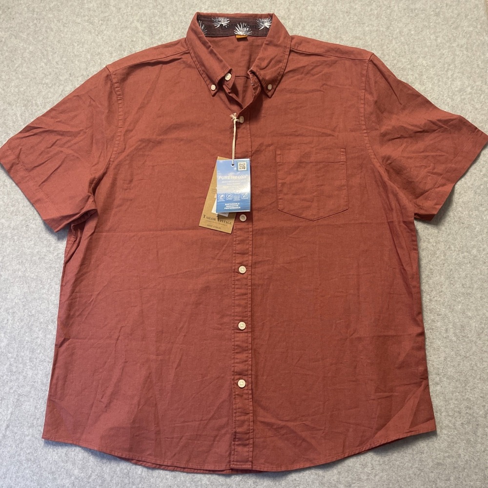 Taylor Vintage Men's LG Red Linen 'PureTec Cool' Short sleeved Shirt